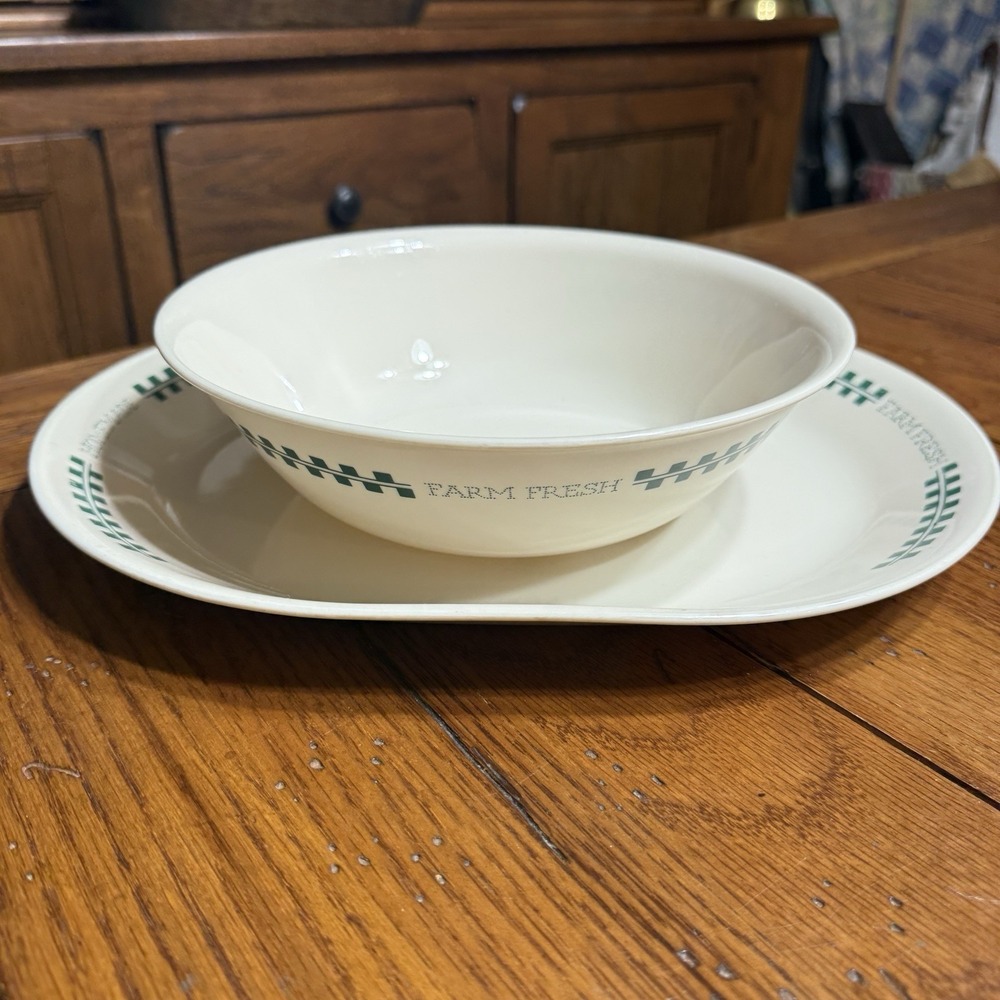 Vintage Corelle By Corning Farm Fresh Serving‎ Bowl & Oval Platter Dish USA Made